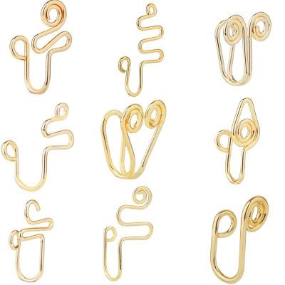 China FASHIONABLE 9PCS Face Nose Ring Cuffs Vacuum Plating Gold Snake Clip On Nose Rings Bull Shaped Stainless Steel Faux Nose Rings for sale