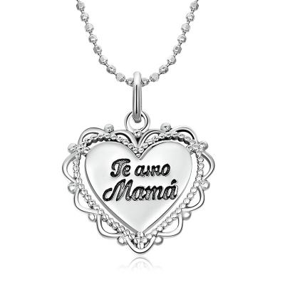 China CLASSIC Coin Style Platinum Plated Silver S925 Sterling Heart Letter Necklace For Mother's Day for sale