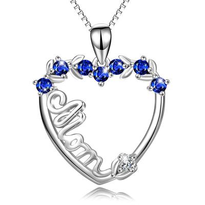 China CLASSIC Silver S925 Sterling Platinum Plated Blue Cubic Zircon Letter Mothers Day Necklace MOM for sale