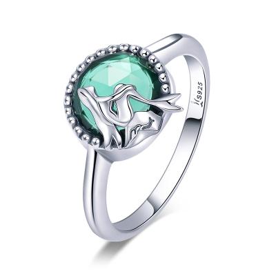 China FASHIONABLE Ocean Theme Pisces 925 Ring Women Emerald Green Zirconia Silver Mermaid Ring for sale