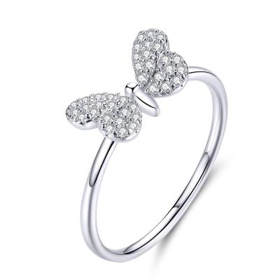 China FASHIONABLE Silver Band Ring 925 Sterling Silver Insect Band Cubic Zirconia Butterfly Ring Silver Finger Ring for sale