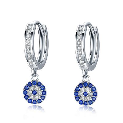 China Trendy Blue Crystal Cubic Zircon 925 Drop Earring Eye Huggie Earrings 925 Sterling Silver for sale