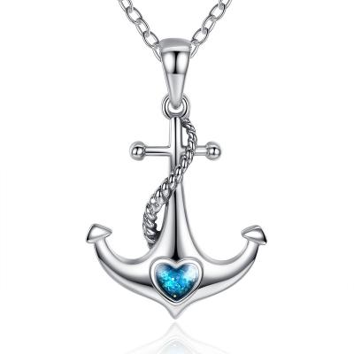 China CLASSIC Elegant Sailor Pure Silver Necklace Pure Heart Zircon S925 Blue Arrow Necklace for sale