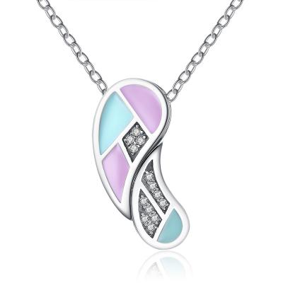 China CLASSIC 925 Sterling Silver Necklace with Blue Pink Slipper Cross Chain Enamel Shoe Necklace for sale