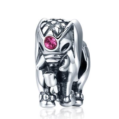 China CLASSIC Fashion Jewelry Elephant Charm With Hanging 3A CZ Pink Cute Animal Charms Silver Beads for sale