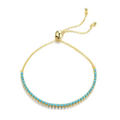 China TRENDY Turquoise Bracelet Tennis Bracelet Sterling Silver Fine Gold Plated Pave Setting Bracelet for sale