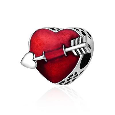 China FASHIONABLE Romantic Sterling S925 valentines heart silver beads with arrow cupid heart charms for sale