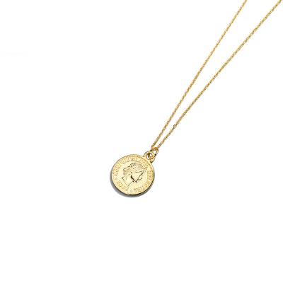 China TRENDY 18K Rhodium Plated 14K Round Disc S925 Pendant Sterling Silver Gold Coin Necklace for sale