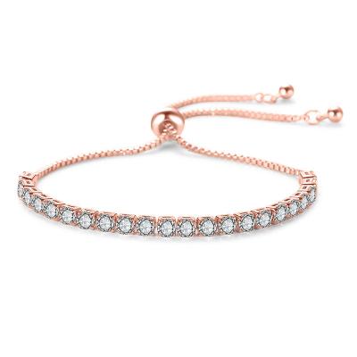 China Trendy 14K Rose Gold Plated Crystal Cubic Zircon Cooper 4mm Chain Bracelet Tennis for sale