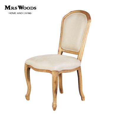 China Classic French Farmhouse MRS WOODS Wood Frame Canvas Upholstered Dining Chair for sale