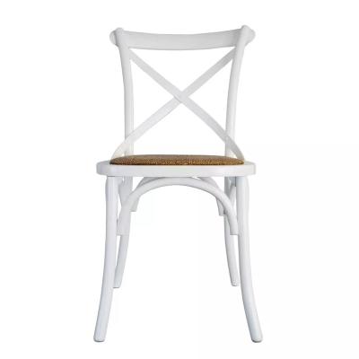 China Handmade MS WOODS Reclaimed Wooden Armrest White Cross Back Hotel Chair To Wedding Rental Chairs for sale