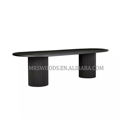 China MRS WOODS Solid Wood Luxury Hotel Black Ribbed Modern Table 8 Seater Handmade Nordic Reclaimed Oval Dining Table for sale