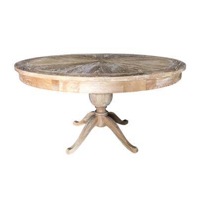 China MRS WOODS Handmade Antique Reclaimed Round Pedestal Farmhouse Hotel Wooden Rustic Dining Table for sale