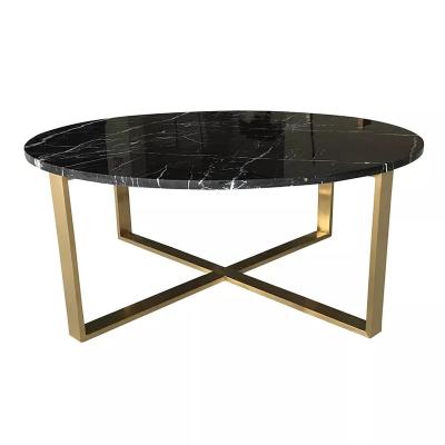 China Modern MRS WOODS Black Round Marble Coffee Table With Cross Steel Leg For Event Wedding for sale