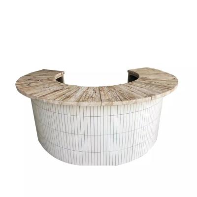 China Handmade Luxury Designs Wedding Vintage Reclaimed Fir Wood Top White Base Semi Surround Bar Counter Outdoor For Event for sale