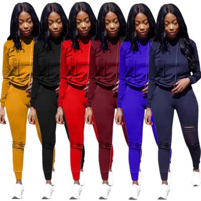 China Amazon hot selling European and American women's anti-static solid color sports hooded two-piece suit for sale