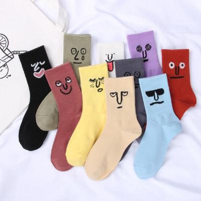 China High Quality Breathable Comfortable Funny Ladies Emoticon Print Emoticon Women's HF Long Stocking Socks Cotton for sale