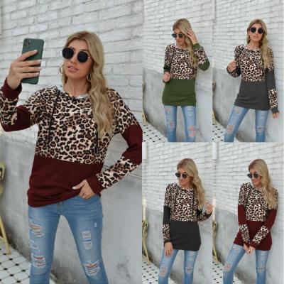 China Anti-wrinkle Women's Leopard Hoodie Sweatshirts Drawstring Long Sleeve Tops With Pockets Leopard Sweatshirt for sale