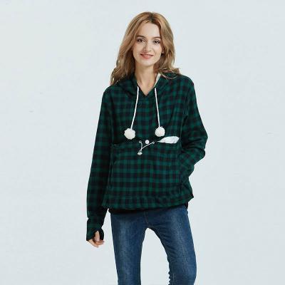 China New Large Pocket Pet Breathable Casual Ladies Hoodie Ladies Plaid Plus Size Hoodie for sale