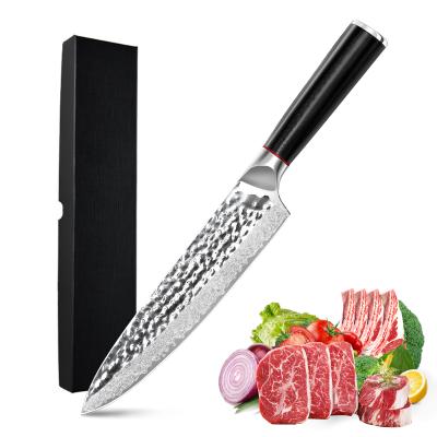 China Damascus Kitchen Knife Kitchen Stocked Steel Cutting Knife with G10 Handle and Well Designed Forging Stripes for sale