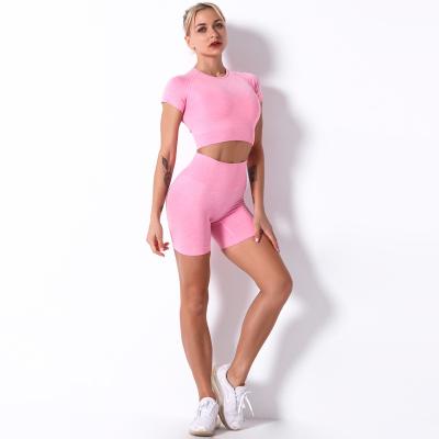 China 2022 Seamless Yoga Suit Mas Active Trade Summer Custom Women Breathable High Waist Fitness Gym Wear Short Sets for sale