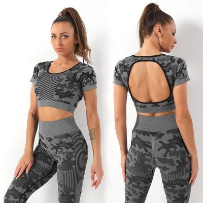 China Wholesale Breathable Two Piece Seamless Scrunched Camouflage Women Fitness Yoga Gym Workout Clothing Sets for sale