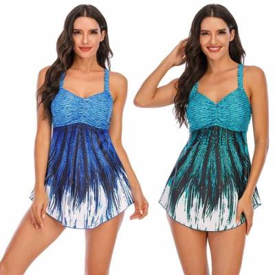 China 2022 Summer Wholesale Women's Plus Size Swimwear Tankini Dress Breathable Two Piece Plus Size Swimwear for sale