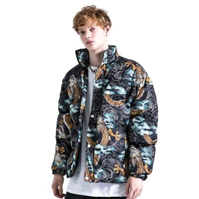 China 2021 Breathable Wholesale Colorful Vintage Dragon Print Warm Winter Cotton Men's Quilted Stripper Jackets for sale