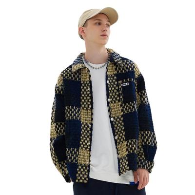 China New Fashion Streetwear Vintage Breathable 100% Polyester Patchwork Color Winter Fall Men's Casual Plaid Jacket for sale