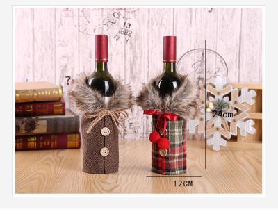 China Christmas Ornament Opens Wine Set Holiday Decoration Bowknot Cotton Canvas Christmas Decorations Red Wine Bottle Cover Props for sale