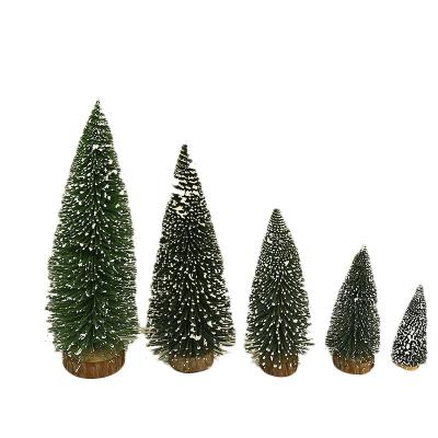 China Flocking + Stained Wooden Christmas Decorations With White Cedar Mini Christmas Tree Pine Needle Table Top Ornaments Small Tree for sale