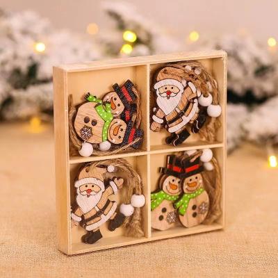 China Christmas Decoration New Year Supplies 12 Pcs Cartoon Christmas Decoration Wooden Pendants Christmas Tree Ornament Hanging Ornaments for sale