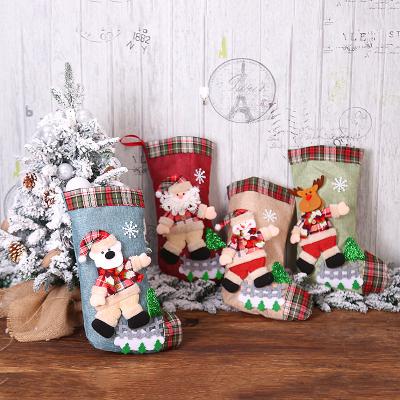 China Christmas Tree Decoration New Year Sale Santa Claus Snowman Elk Christmas Socks Kids Gifts Christmas Old Man Bottom Warm Canvas Socks for sale