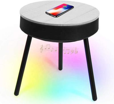 China Modern Multifunctional Wooden Furniture Wireless Wireless Charger Table Outdoor Speaker Charger Table with RGB LED for sale