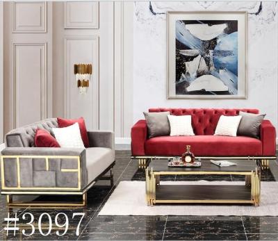 China Other Modern Shenzhen Sofa Living Room Furniture Sofa Stainless Steel Red Tufted Fabric Sofa Set for sale