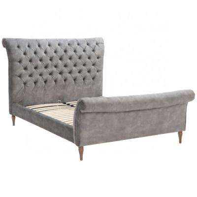 China Wholesale Classic Storage High Headboard Tufted Chesterfield Style Fabric Velvet Bed Frame With Slat for sale