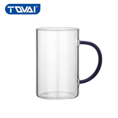 China TQVAI Contemporary Milk Wine Beer Tea Borosilicate Glass Clear Glass Cups With Color Handle for sale