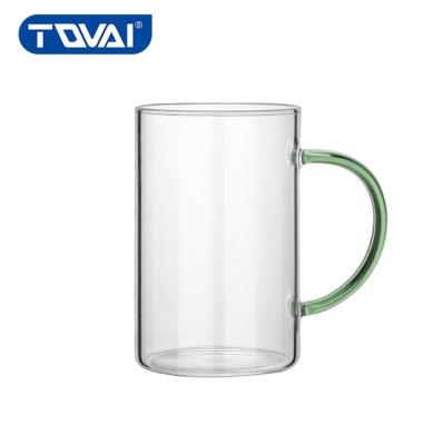 China TQVAI Morden Contemporary Gifts Handmade Borosilicate Glass Transparent Mug With Color Handle for sale