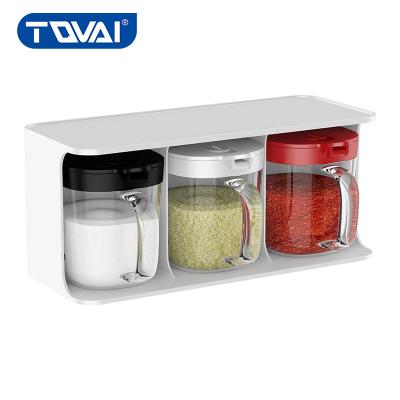 China TQVAI Viable Auto Three Piece Spice Food Storage Seasoning Jar Set Airtight Box With Spoon for sale