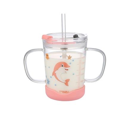 China TQVAI Lead Free Milk Glass Cup Coffee Mug Contemporary Heat Resistant Glass Child Kids Mug With Scale And Lid for sale