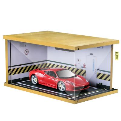 China 1:24 Scene Parking Garage Car DIY Solid Wood Wooden Model Storage Box Handmade Model Garage for sale