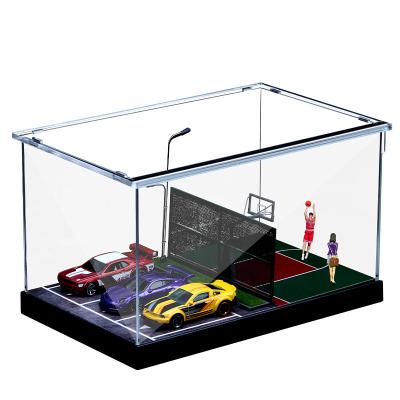 China 1:64 DIY Basketball Court Parking Lot Scene Model Garage Car Wooden Handmade Storage Box for sale