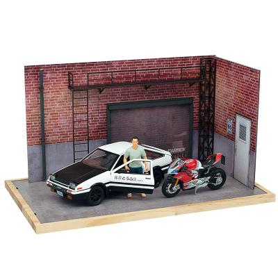 China Corner Wooden Car Factory 1:18 Scene Model Garage Solid Wood Model for sale