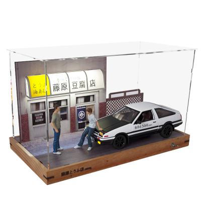 China 1:24 Fujiwara Tofu Store Car Parking Garage Handmade DIY Scenery Wooden Model Solid Wood Garage Model for sale