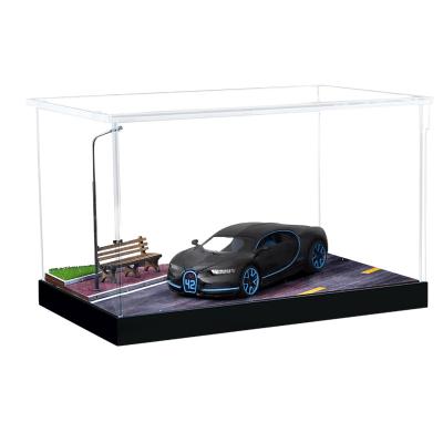 China Handmade diy solid wood model acrylic car display box scene garage parking model 1:32 wooden car model for sale