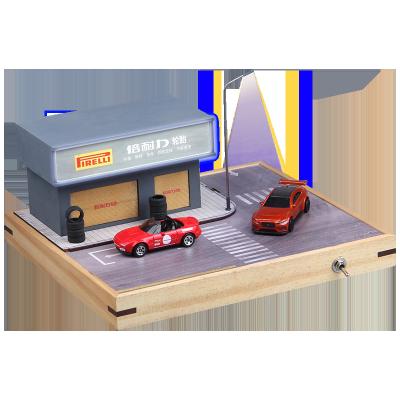 China 1:64 Wooden Parking Solid Wood Model Acrylic Car Display Box Tire Store Scene Garage Model for sale