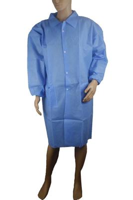 China Nonwoven disposable SMS visitor gown,blue visitor gown with Knit collar or turn-down collar for sale