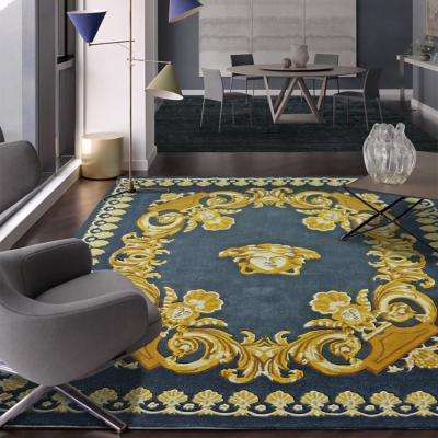 China Washable Royal Blue And Yellow Luxury Handmade Large Persian Rugs Living Room Rugs And Blankets en venta