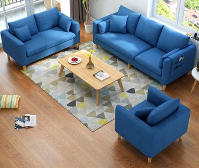 China Wholesale adjustable modern style fabric blue fabric (other) apartment furniture 3 seaters fabric sofa Te koop