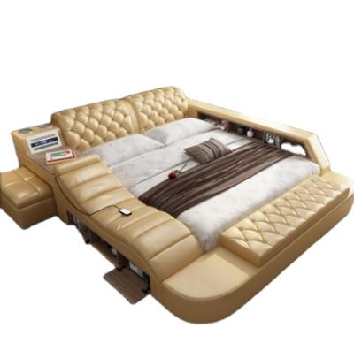 China (Size)Adjustable High Quality Multifunctional Smart Genuine Leather Bed Frame With Adjustable Storage Bed Massage for sale